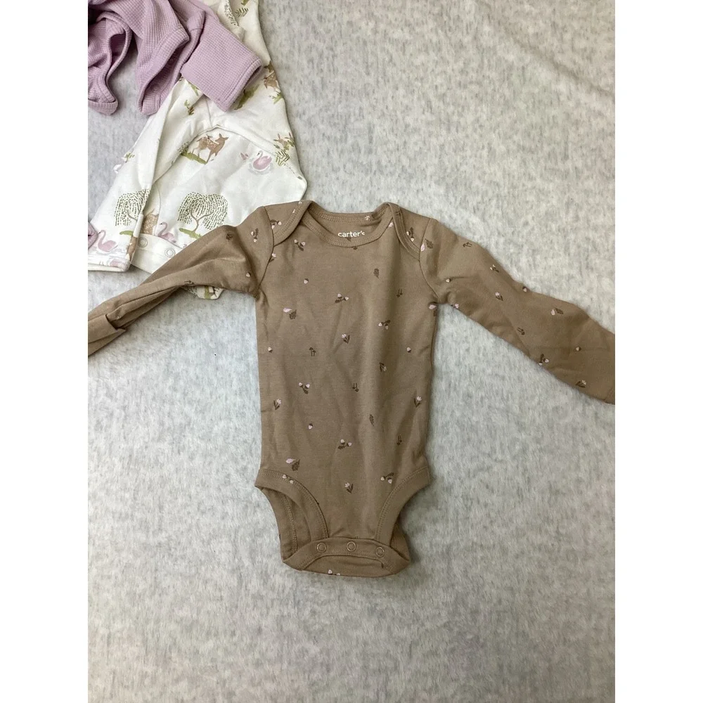 Carters Just One You Baby Girls 3M Long Sleeve Bodysuit 3-Pk Woodland Floral NEW
